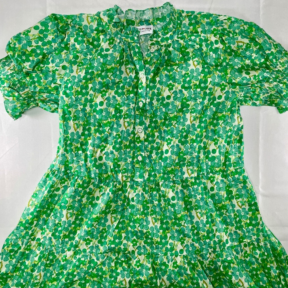 First Love by Lovelyn Women’s Green Floral Tiered Button Dress - Size 2X